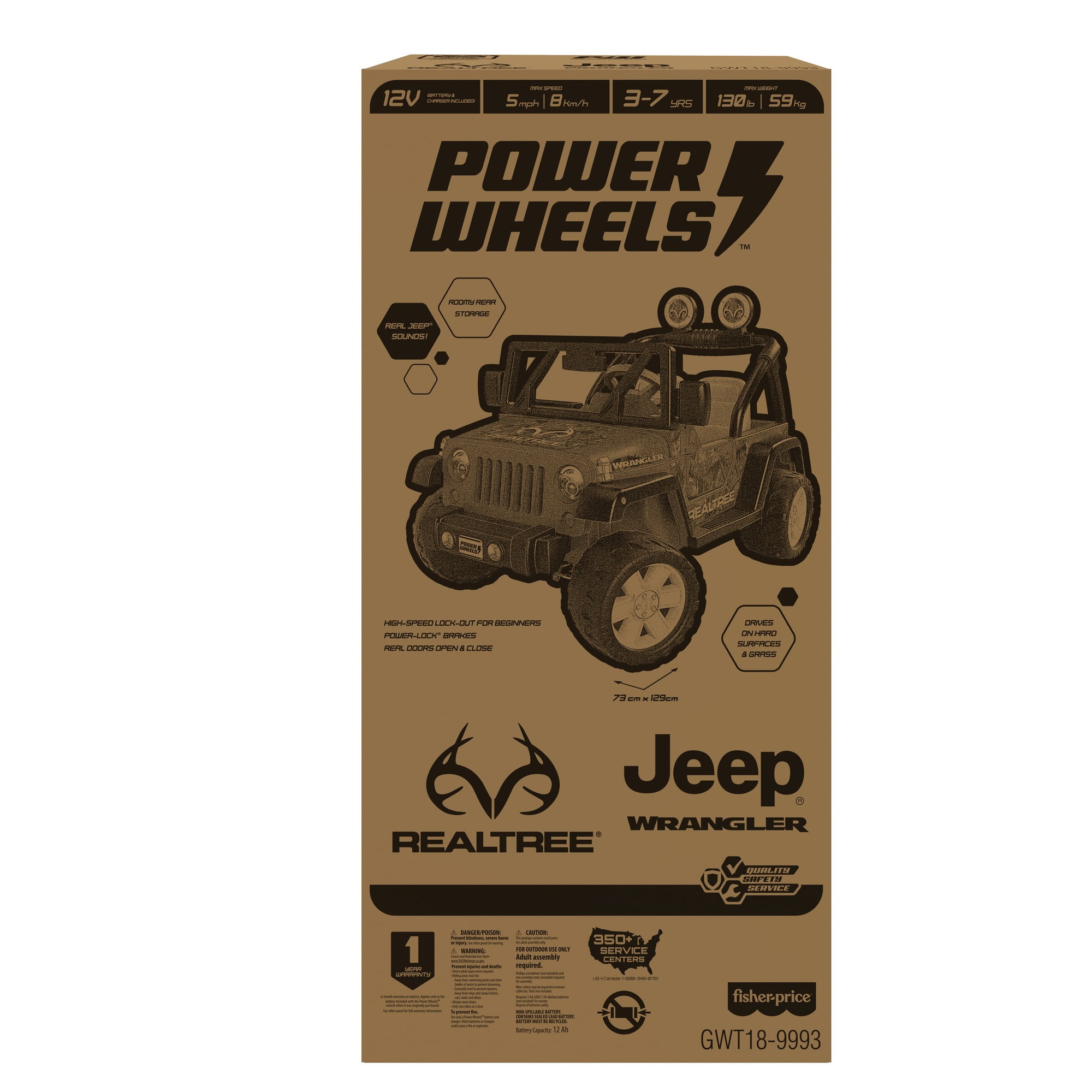 Power Wheels Realtree Jeep Wrangler Battery-Powered Ride-On Vehicle with  Sounds & Storage 