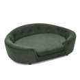 thumbnail image 3 of Oversized Oval Semi-Enclosed Dog Sofa, Olive Green Durable Linen Pet Bed with Button-Tufted Backrest, 130lbs Capacity, 3 of 10