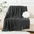 thumbnail image 2 of Battilo Dark Grey Throw Blanket for Couch, Knit Charcoal Throw Blanket Versatile for Chair, 60 x 80 Inch - Super Soft Warm Grey Blanket with Tassels for Bed, Sofa and Living Room, 2 of 6