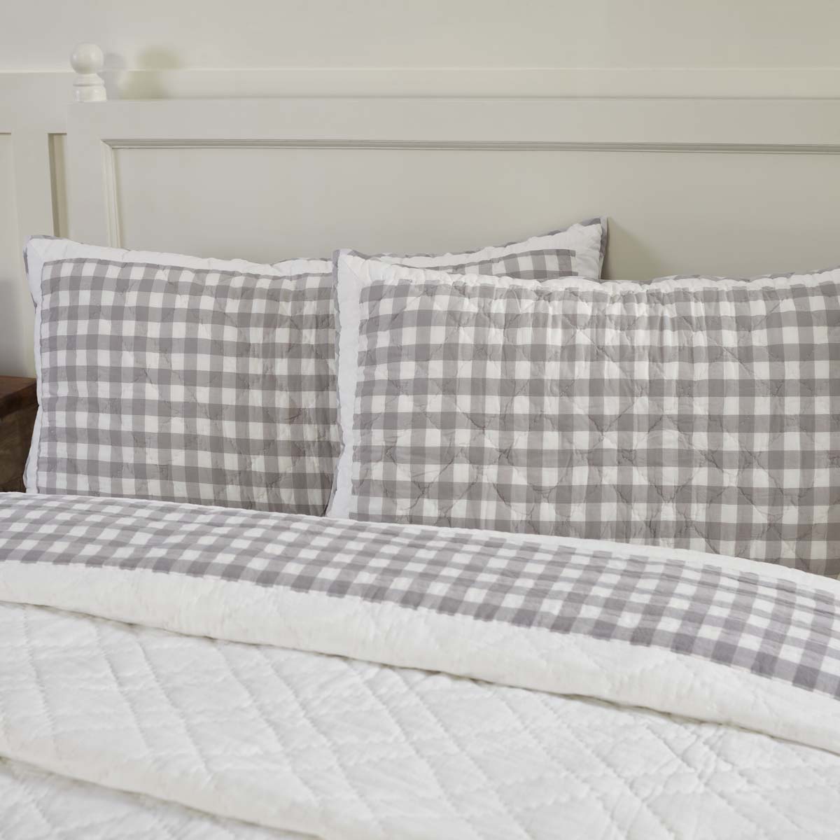 Antique White Grey Farmhouse Bedding Jenna Buffalo Check Cotton Hand