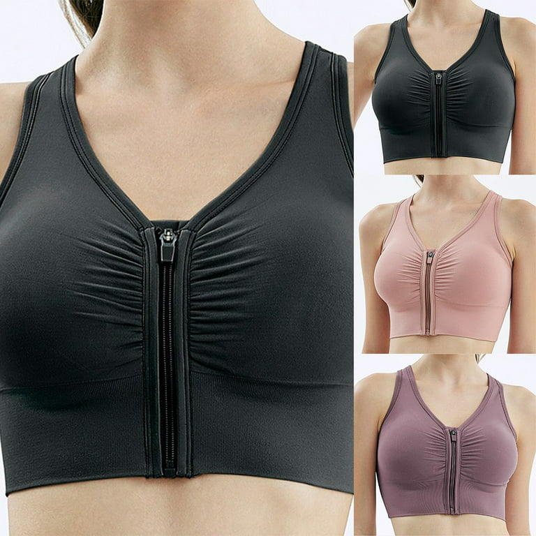 Sports Bra Women Soft Wireless Front Zip Padded Yoga Push Up Vest Support  Top