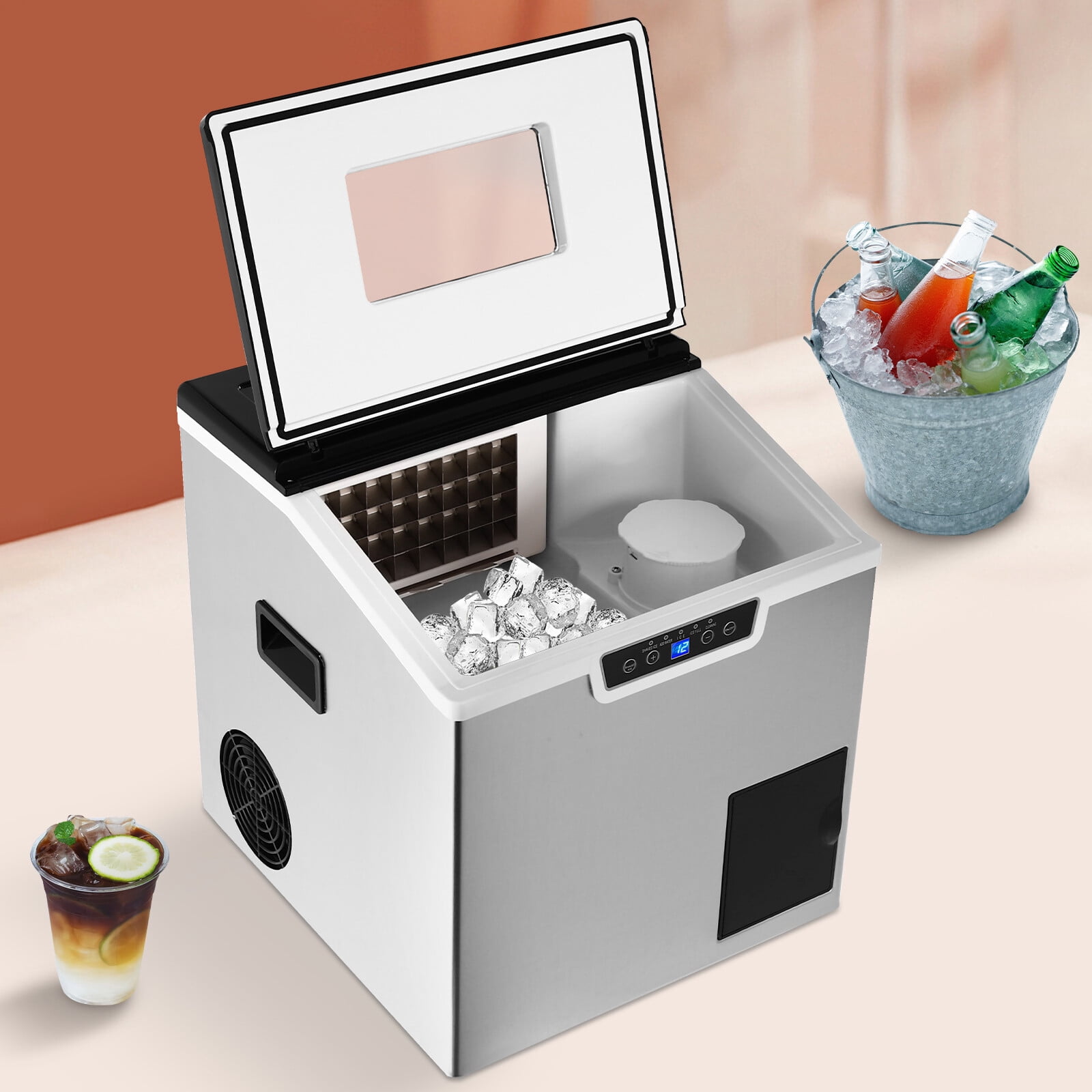 1.8L Self Dispensing Nugget Ice Maker, Countertop, Makes 3.7LB per Hour Used In Milk Tea Shops, Coffee Shops, Offices, Bars