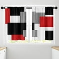 thumbnail image 4 of Farmhouse Kitchen Curtains Gray and Black Geometry Window Curtains Short Tier Curtains Over Sink, Red Abstract Modern Art Painting Decor Rod Pocket Window Drapes Set of 2 (26x36 Inch), 4 of 5