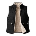 thumbnail image 6 of Women Fleece Lined Quilted Vest Sleeveless Zip up Outerwear Lapel Collar Warm Waistcoat Casual Fall Winter Gilet with Pockets Black S, 6 of 7