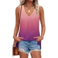 thumbnail image 5 of Summer Womens Gradient Print Sleeveless Shirts V Neck Tank Tops Loose Fitted Tunic Tees Casual Trendy Camisole Side Split Cami Going Out, 5 of 7