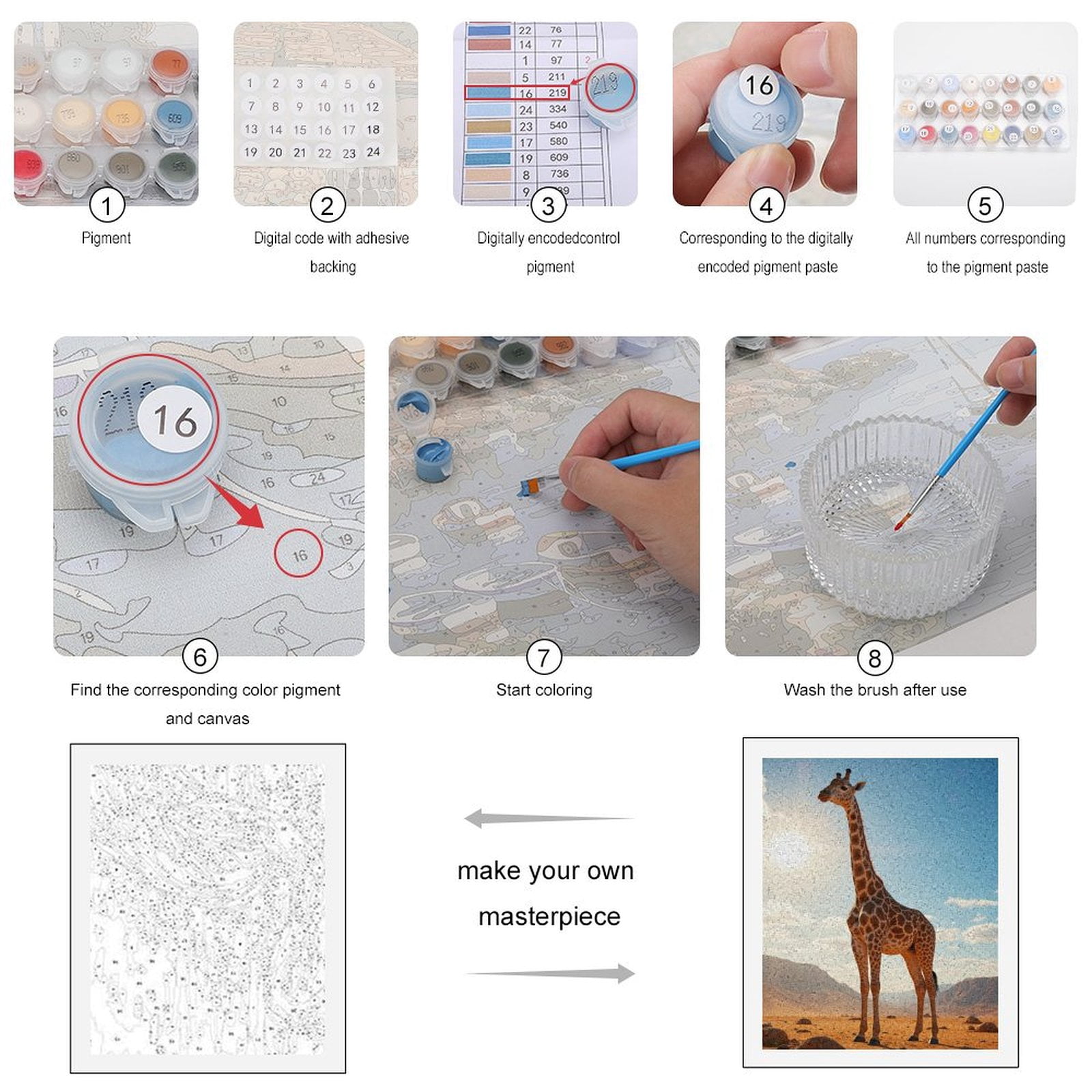 Paint by Numbers Kit for Adults, Giraffe Desert Sun Sky Landscape Paint by Numbers, Easy Paint by Numbers Kit for Adults Beginner, DIY Adult Paint by Number Kits on Canvas, Home Decor