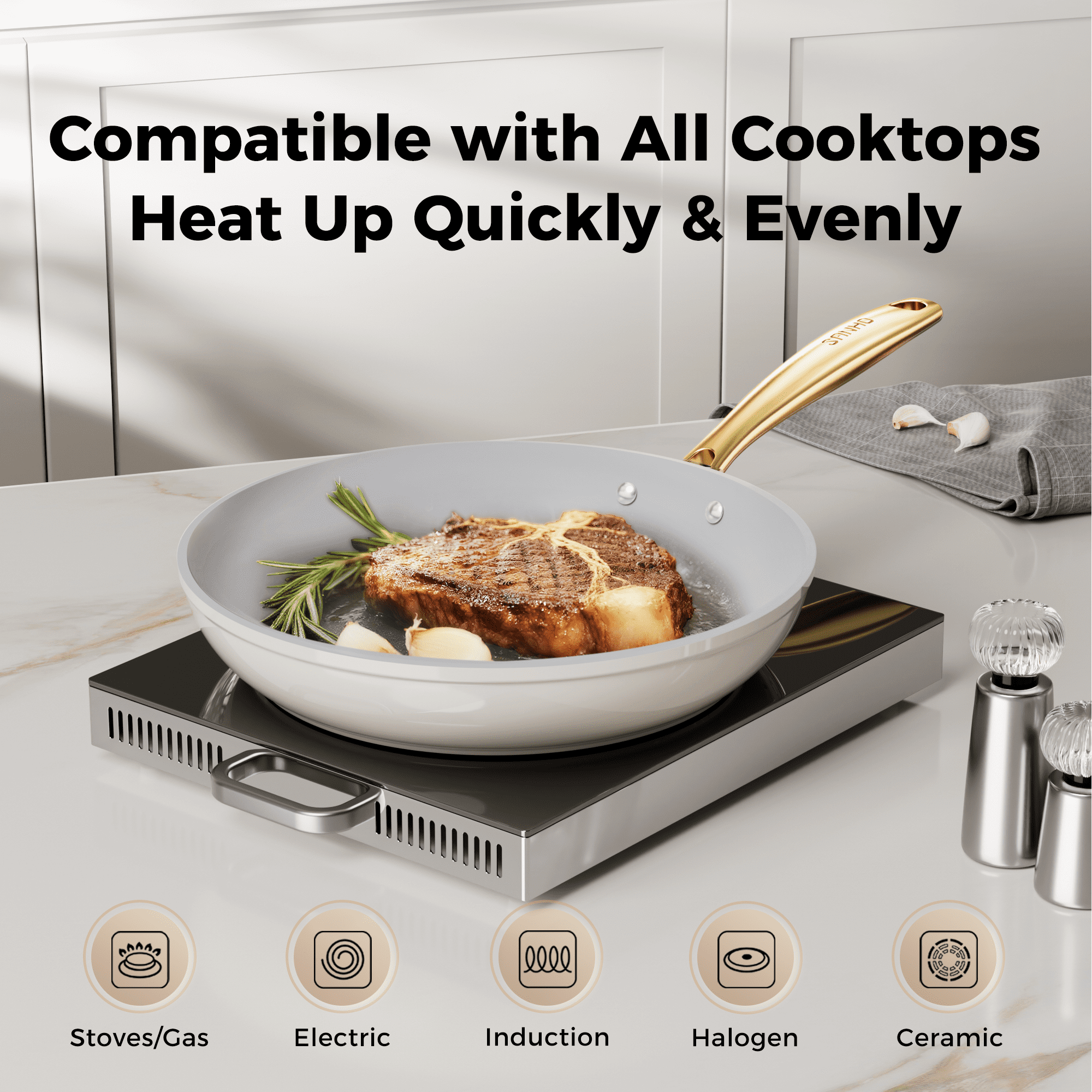 Sanho Ceramic Nonstick Fry Pan Skillet 8 inch, Diamond-Titanium Coating, Oven & Induction Safe 500°F, Non-Toxic, Dishwasher Safe