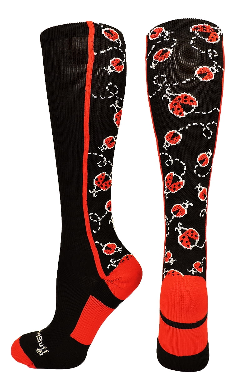 Crazy Socks with Ladybugs Over the Calf (Black/Red, Large) - Black/Red ...