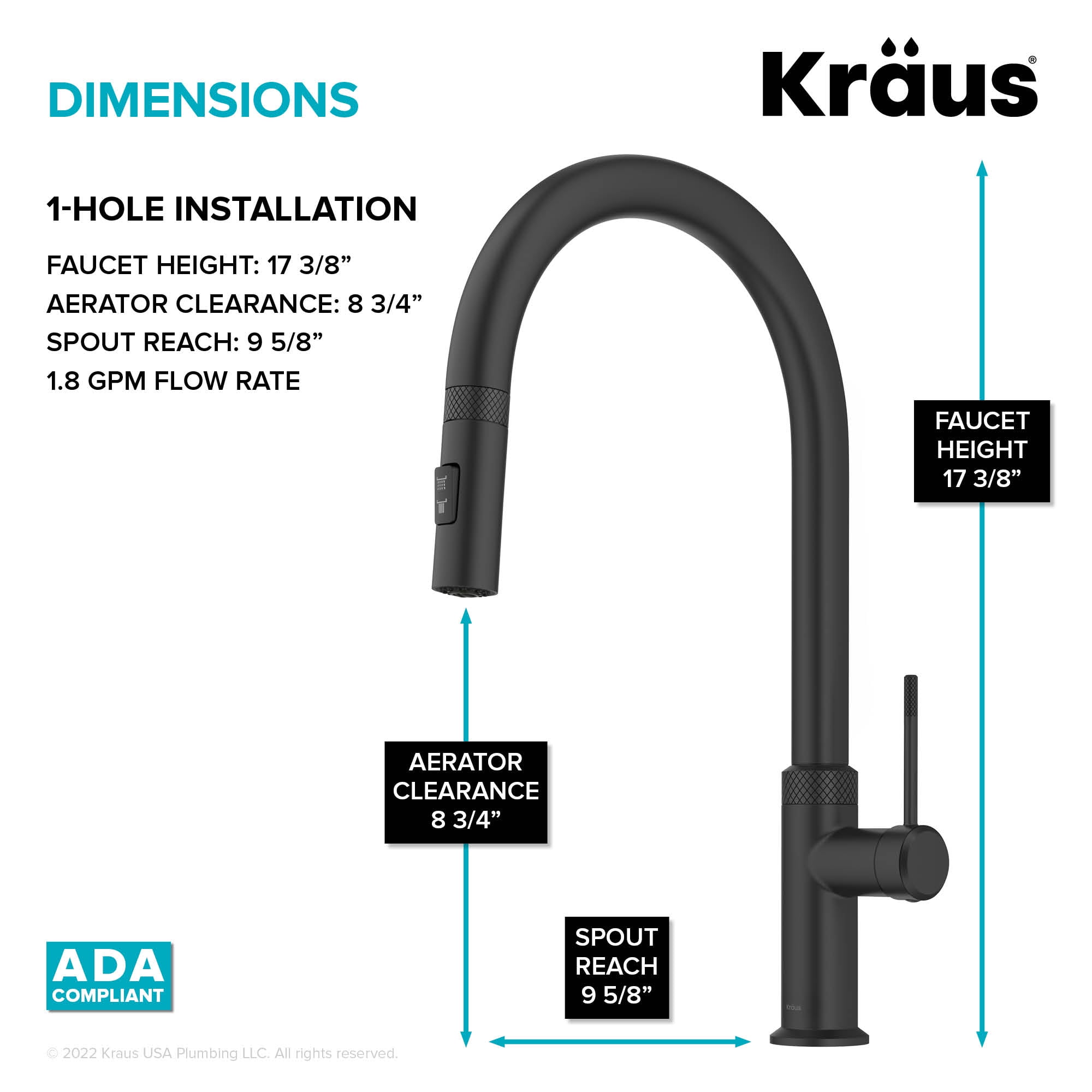 KRAUS Oletto Modern Industrial Pull-Down Single Handle Kitchen Faucet in Matte Black