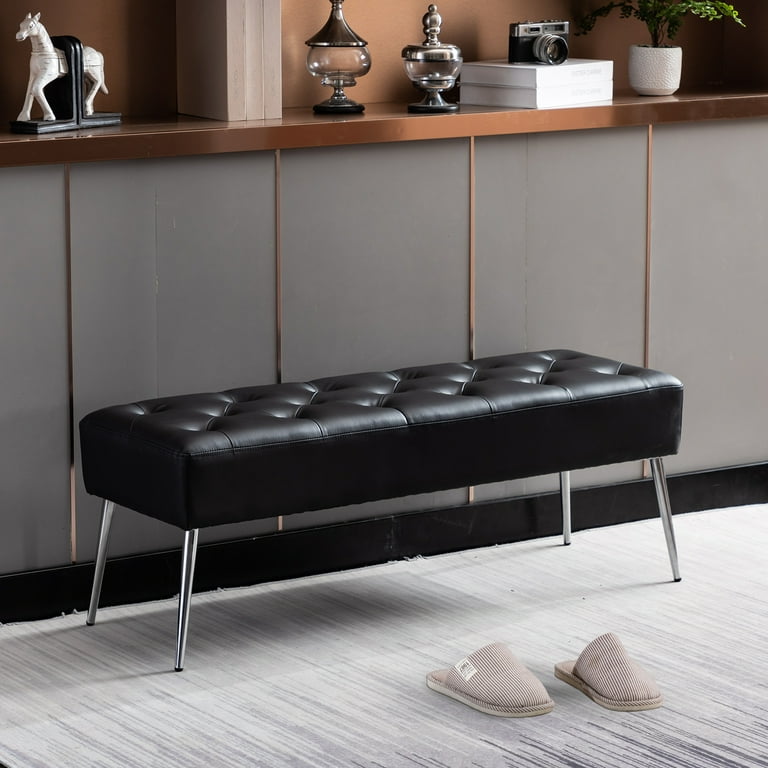 Black leather bedroom bench sale