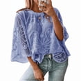 thumbnail image 2 of Women Lace Embroidered Blouse Batwing Short Sleeve Peplum Loose Casual Top Blue XL, 2 of 7