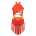 thumbnail image 2 of TiaoBug Robe de Danse Lyrique pour Filles Jupe Asymétrique à Sequins Col Licou Justaucorps de Patinage Artistique Robe Orange Fluorescent 16, 2 of 6