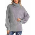 thumbnail image 6 of Female Winter Fall Solid Turtle-Neck High Neck Balloon Long Sleeve Sweaters Pullover Outerwear Grey M, 6 of 7