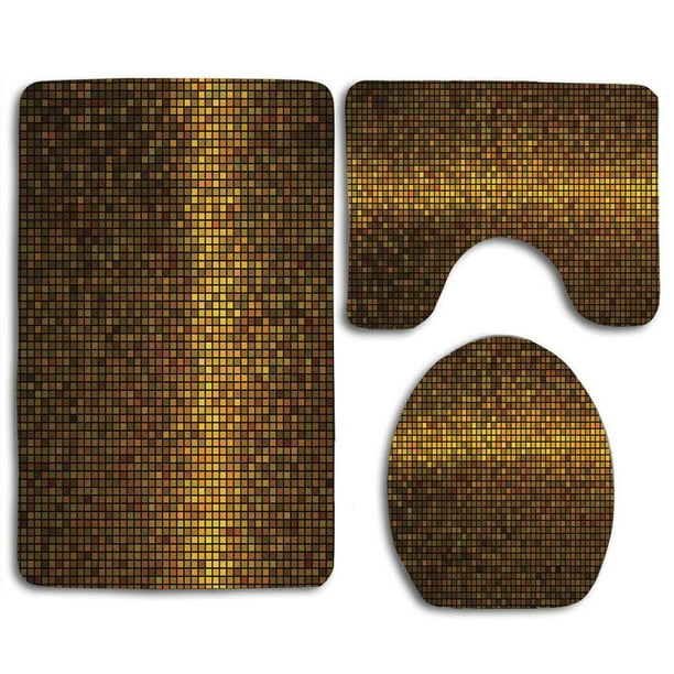 ABPHQTO Tema Disco Oro Abstracto Con Cuadrados Efecto Digital Mosaico Píxel Juego de alfombras de baño de 3 piezas Alfombra de baño Alfombra de contorno y tapa de inodoro ABPHQTO Cont-CHAPPLE-21025