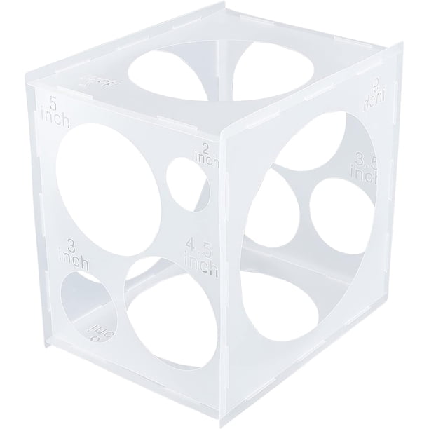 Caja medidora de globos de plástico con 11 agujeros, herramienta cúbica para decoración de globos en fiestas, cumpleaños y bodas, para crear arcos y columnas de globos de 12x12 pulgadas.