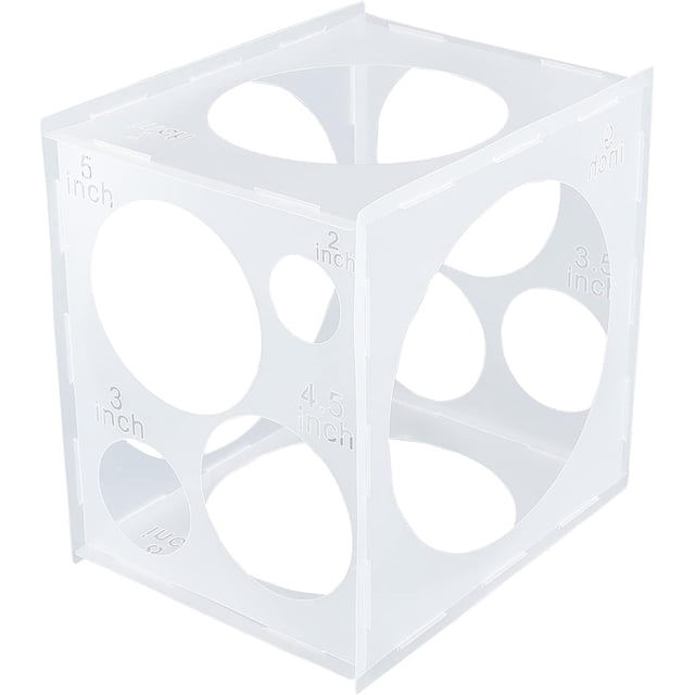 Caja medidora de globos de plástico con 11 agujeros, herramienta cúbica para decoración de globos en fiestas, cumpleaños y bodas, para crear arcos y columnas de globos de 12x12 pulgadas.