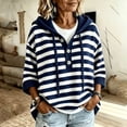 thumbnail image 5 of TGSLY Striped Hooded Sweater for Women Lightweight Henley Half Button Down Knit Tops Loose Casual 3/4 Batwing Sleeve Fall Winter Pullovers XXL, 5 of 9