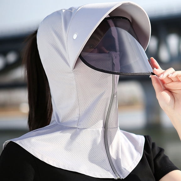 Fewfanhot Full Face UPF Sun Protection Hood Hat, Detachable Visor Shield Breathable Neck Shoulder Cover for Cycling Driving Fishing