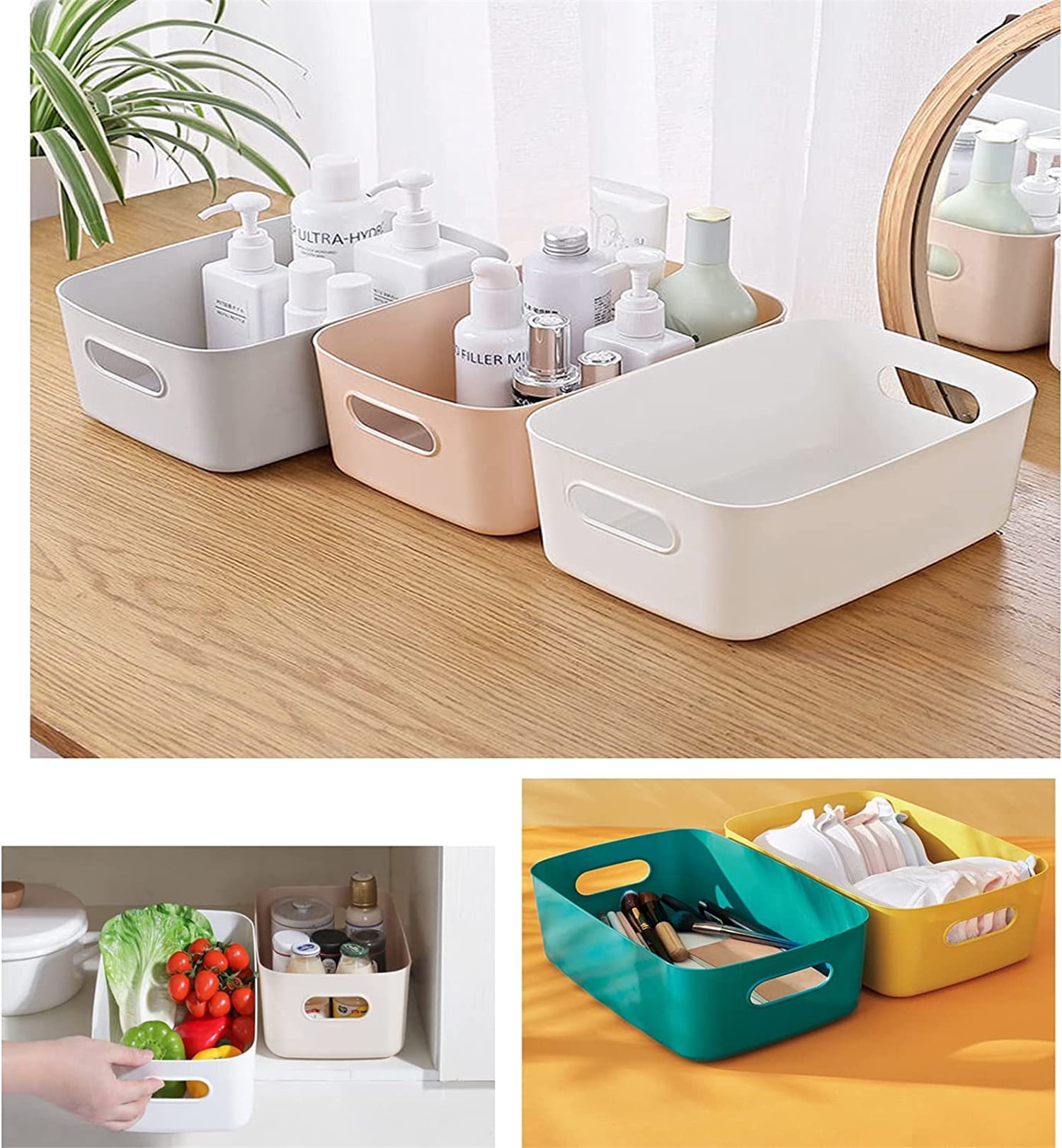 Casewin Plastic Storage Baskets, Plastic Storage Boxes, Stackable Storage  Organiser Boxes with Handles for Kitchen Bathroom Cupboards Shelves  Drawers