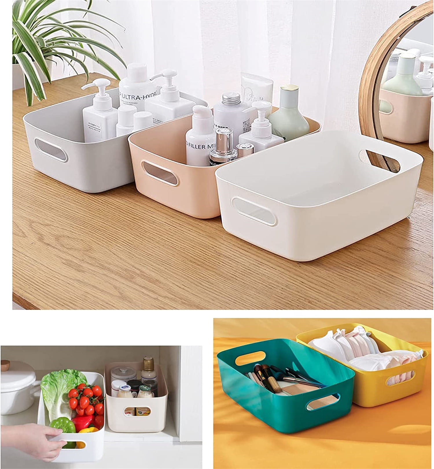 Casewin Plastic Storage Boxes, Multiple Colour Organisation Storage Baskets for Kitchen, Cupboard, Office, Bathroom, Toy, Home Tidy Open Storage Bins with Handles (7 Pack)