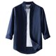 thumbnail image 2 of Blusa y camisa de manga larga con cuello alto para hombre, informal, de imitación y lino, color liso, con solapa, manga larga, botones finos, blusa de poliéster para hombre, 2 of 3