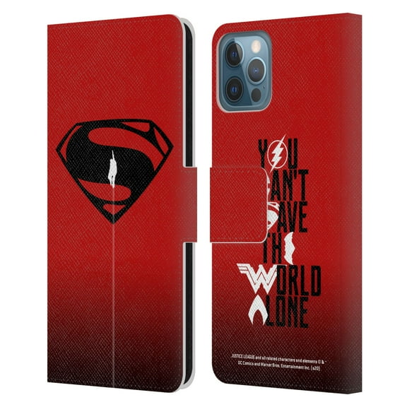 Head Case Designs Officially Licensed Justice League Movie Superman Logo Art Red And Black Flight Leather Book Case Compatible with Apple iPhone 12 / iPhone 12 Pro