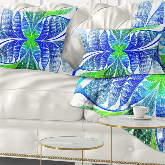 Designart Green Blue Fractal Glass Texture - Abstract Throw Pillow - 12x20