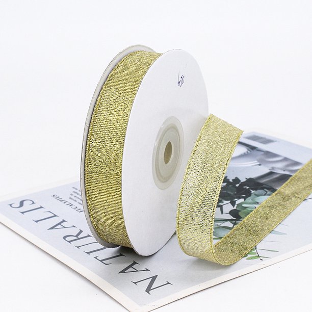 Nvzi Cinta brillante - Lazos de cinta dorada, 2 rollos, 1,5 cm x 22 m, cinta de nailon resistente, ideal para surtido de cintas para manualidades, adecuada para proyectos de bricolaje y decoración.