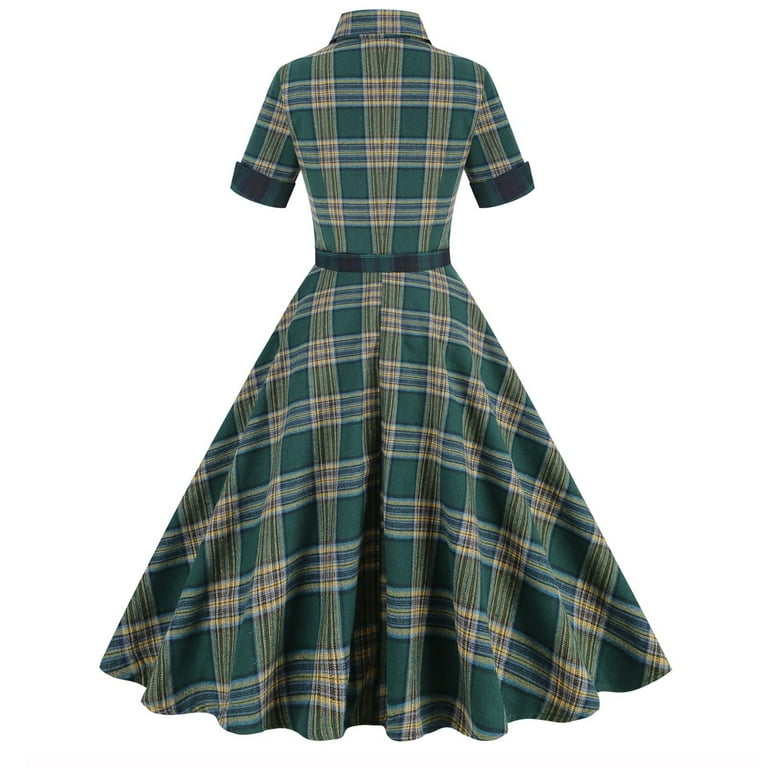slim fit dress slacks Sail to Sable Blackwatch Plaid Long Sleeve Tunic Flare Dress Blackwatch Tartan / XXS / F25103 main image 0