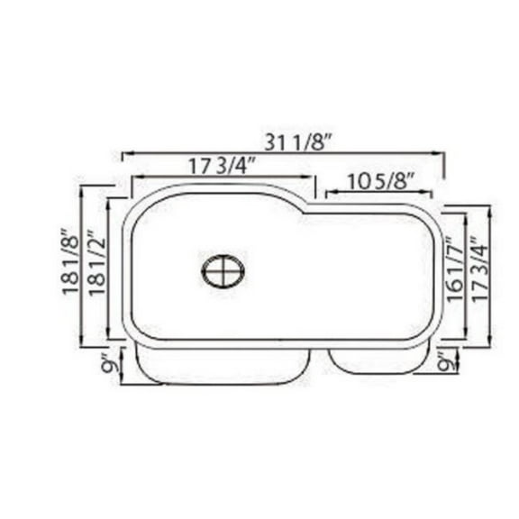 Vuzati 31-1/8" X 18-1/8" Undermount No Divider Stainless Steel Kitchen Sink