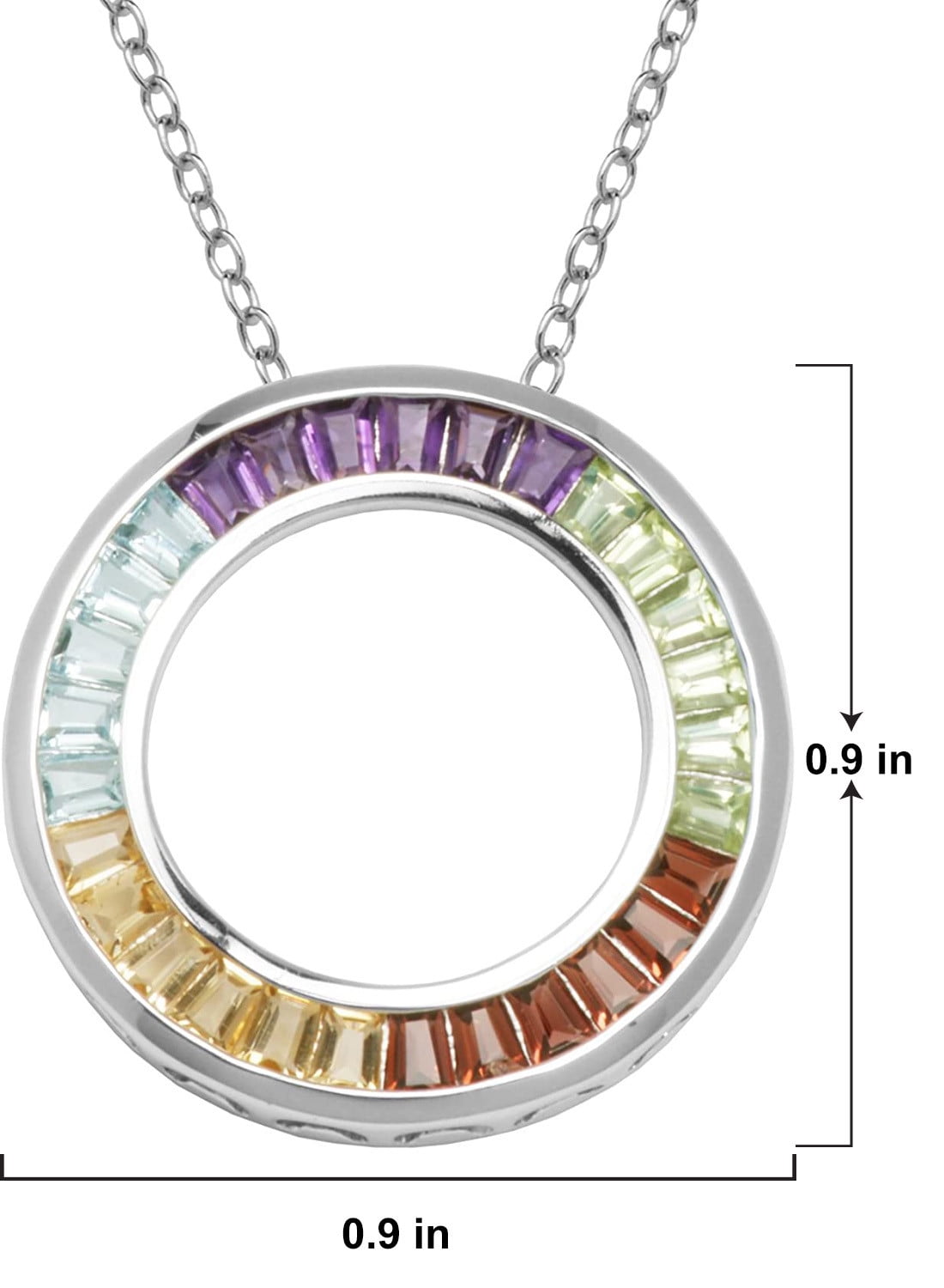 Sterling Silver Platinum Plated Semi-Precious rainbow set Pendant Necklace 18"