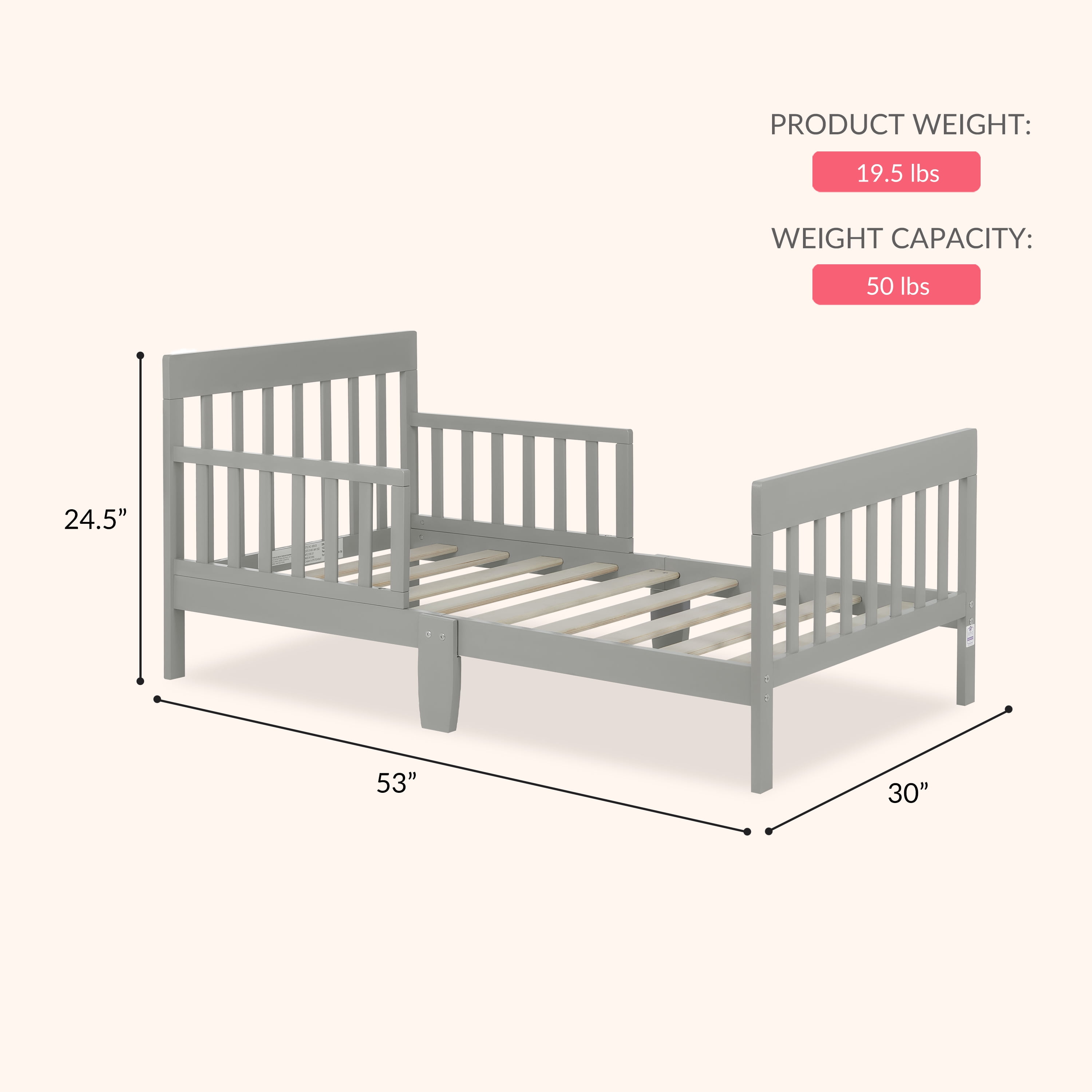 Dream on Me Finn Toddler Bed, Cool Grey