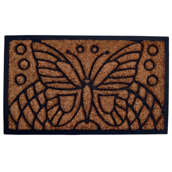 HomeRoots 572175 18 x 30 in. Beige & Black Rubber & Coir Outdoor Door Mat