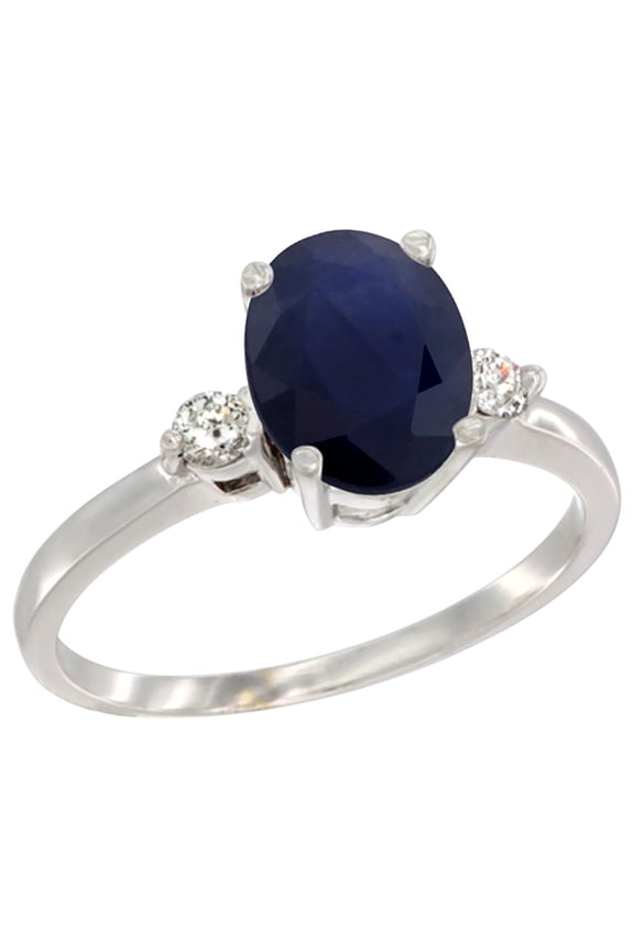 14K White Gold Natural Diffused Ceylon Sapphire Ring Oval 9x7 mm Diamond Accent, size 7
