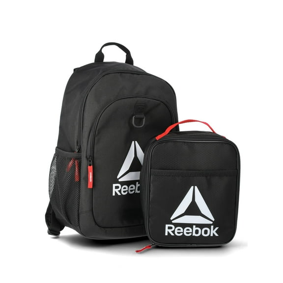 Reebok Unisex Kids' Charlie 17" Laptop Backpack with Lunch Box, 2-Piece Set, Black
