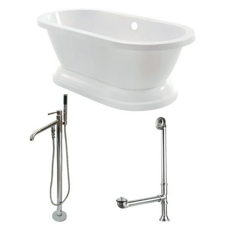 Aqua Eden KT7PE672824B1 67" Acrylic Oval Double Ended Pedestal Tub with Faucet Combo (No Faucet Drillings), Glossy White/Polished Chrome