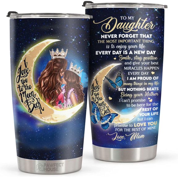20oz Stainless Steel Tumbler - I Love You To The Moon & Back - Graduation Gifts For Her From Mom - Birthday Gifts For Daughter - Insulated Cup Gifts Back To School Items For Daughter