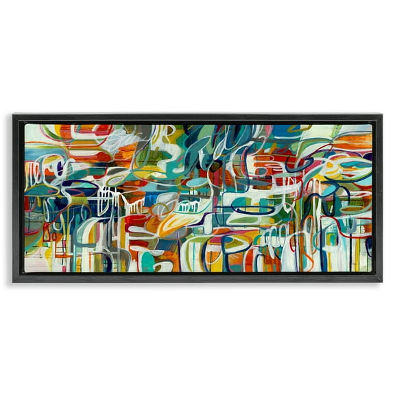 Stupell Industries Chaotic Doodle Shapes Abstract Painting Black Floater Framed Canvas Art Print Wall Art, 25 x 11