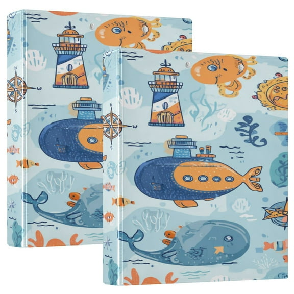 3 Ring Binder 1.5 inch Round Rings with Interior Pockets Binders Organizer Office School 1Pack Cartoon Ocean World