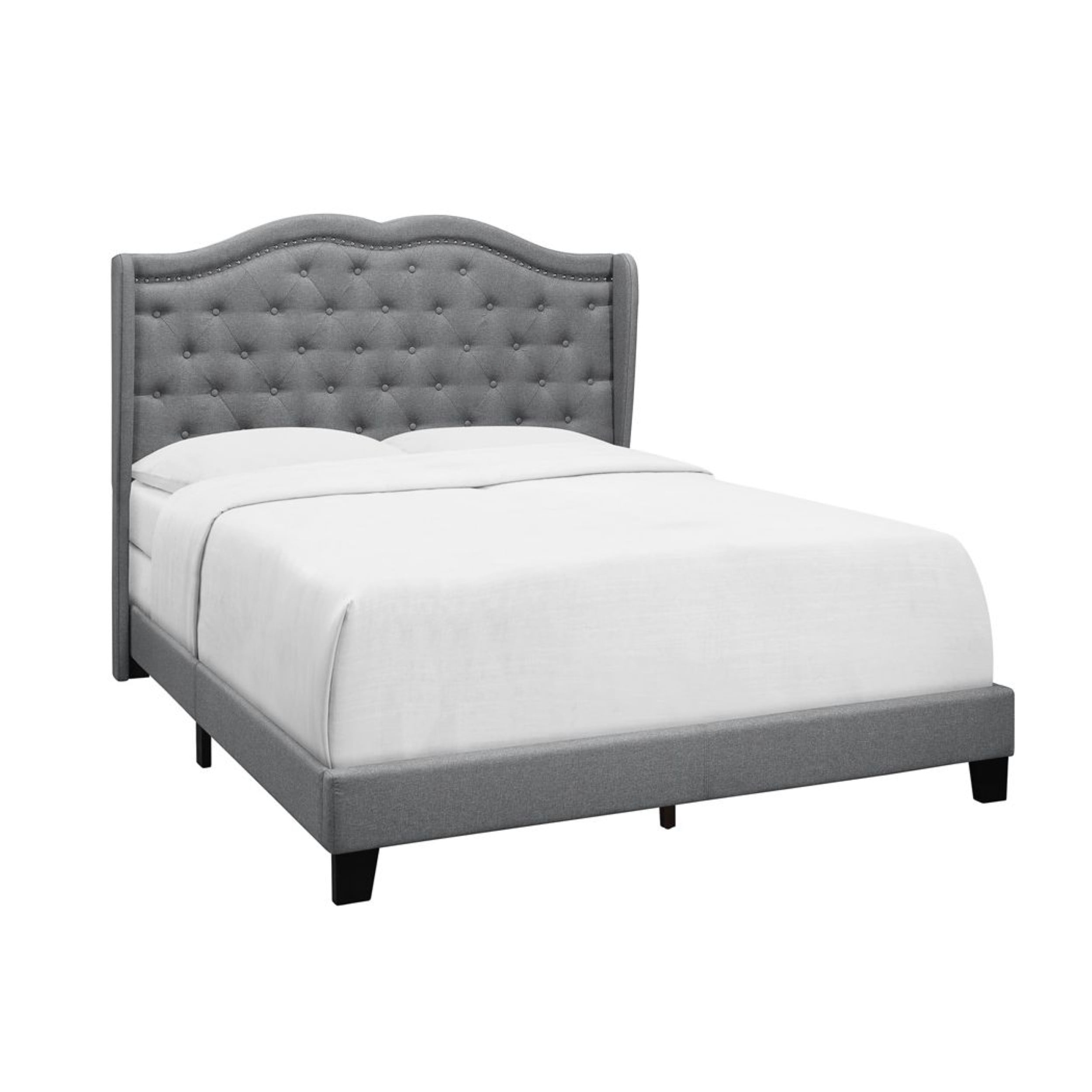 Home Design Aden King Upholstered Panel Bed Frame with Wingback Headboard, Button Tufted, Gray, Easy Assembly, for Adult Bedroom