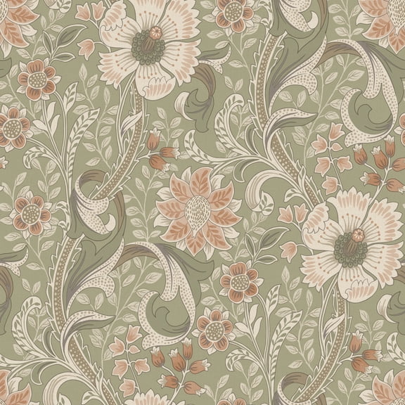 Chesapeake Liora Green Floral Trail Wallpaper