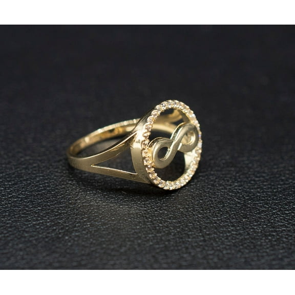 14k Real Solid Yellow Gold Infinity Ring, 14k Solid Gold Women Dainty Ring, Infinity Symbol Gemstone Gold Ring for Women, Gift, Gold Ring (Ring size:6 1/2;)