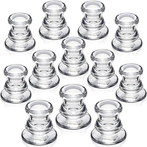 Bulk Candle Holders - 12PCS Taper Candle Holders for Centerpiece - Thick Glass Candle Holders for Wedding, Party and Festival Decoration