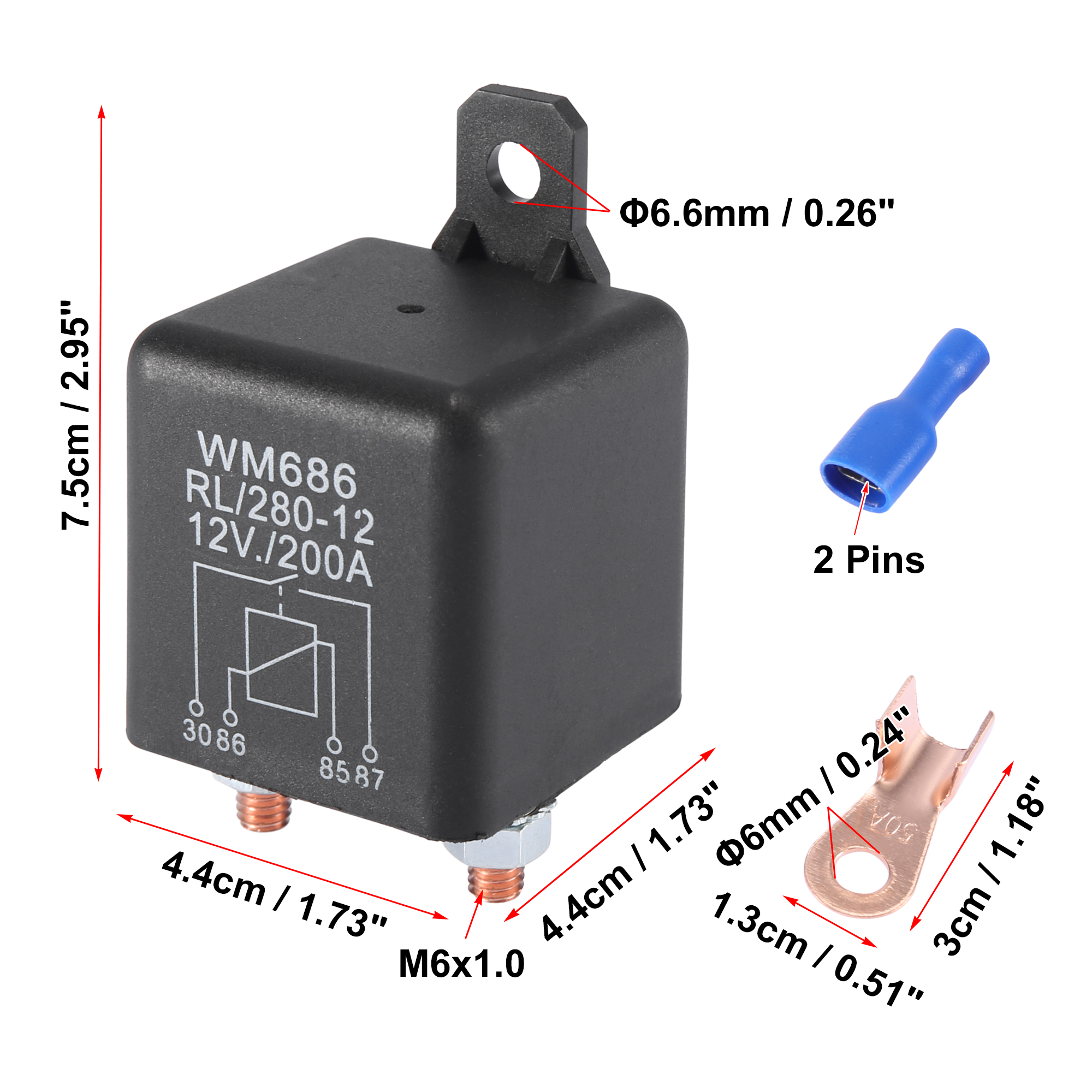 1 Set WM686 DC 12V 200A Car Boat Universal Charge Relay Switch Power with Terminal Connector Black