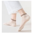 thumbnail image 3 of Women's 4-Pair Pack Lightweight Mesh Ankle Socks with Striped Cuffs Breathable Knit Texture - 4 pcs-G, 3 of 7