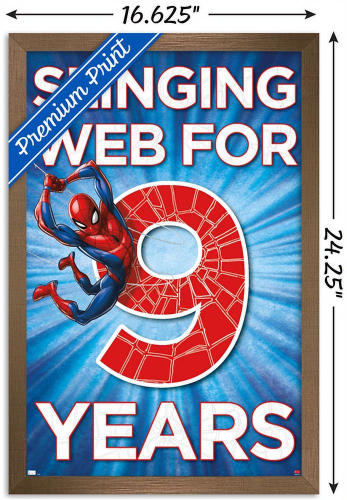 Marvel Spider-Man - Happy 9th Birthday Wall Poster, 14.725" x 22.375", Framed