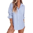 thumbnail image 3 of Fantaslook Striped Button Down Shirts for Women Classic Long Sleeve Collared Office Work Blouses Tops, 3 of 10