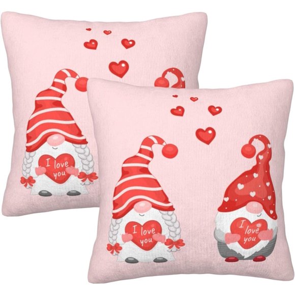 HUGFEGWE Housses de Coussin de la Saint-Valentin 18x18 Ensemble de 2 Cadeaux Je t'Aime Maman Housses de Coussin Étui Gnomes Cœurs Taie Décorative Taies d'Oreiller en Velours Doux Cadeaux pour Maman Anniversaire Voiture AZ824-12821