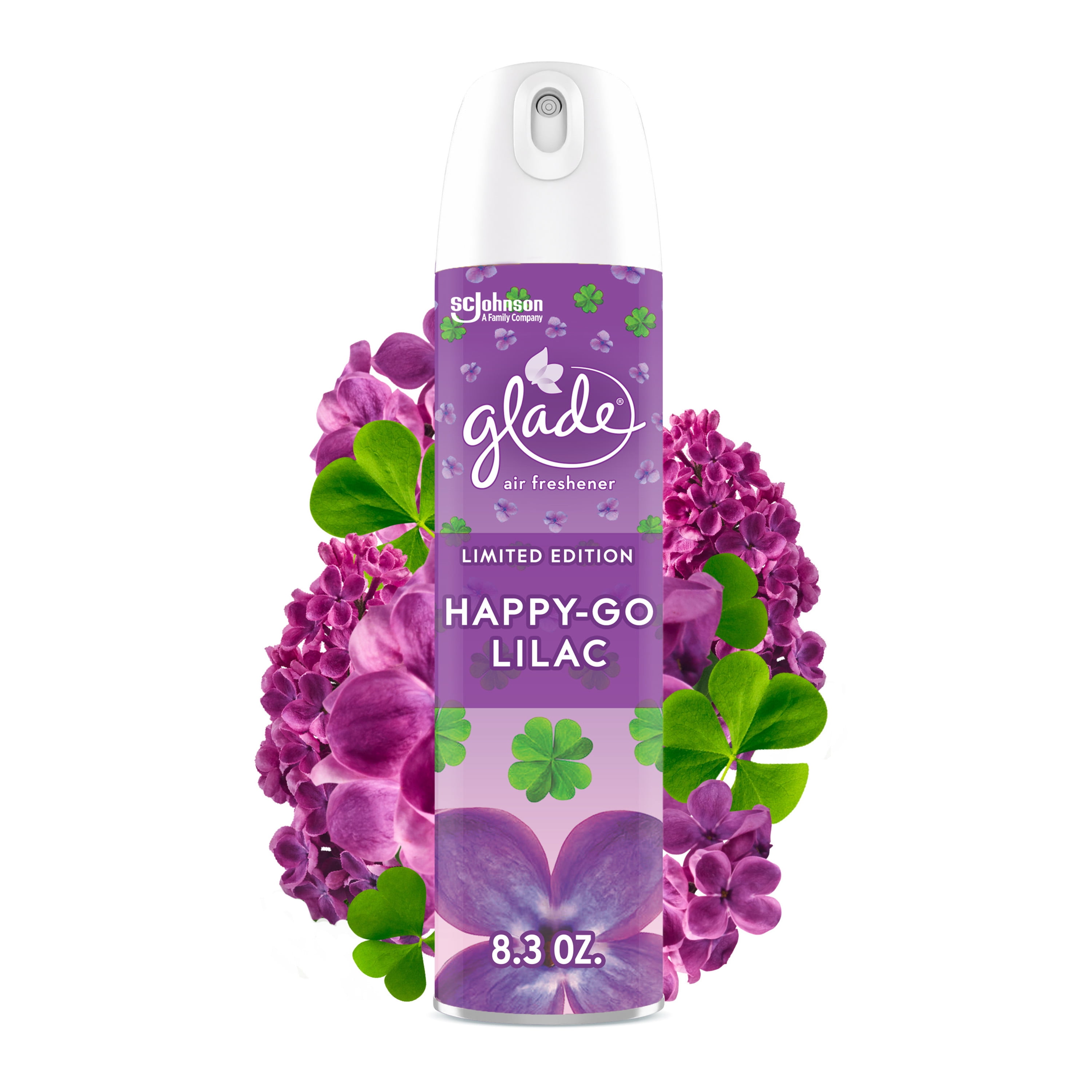Glade Aerosol Spray, Glade Air Freshener Spray, Happy-Go-Lilac Scent, Infused with Essential Oils, Spring Limited Edition Fragrance, Positive Vibes Collection, 8.3 Oz