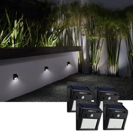 TORCHSTAR LED Solar Motion Sensor Lights, Wireless Outdoor Wall Lighting, Black, Pack of 4